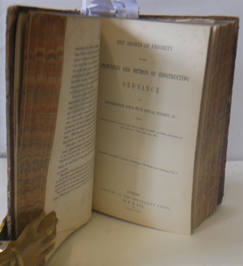 A BOUND COLLECTION OF 21 PAMPHLETS, RELATING TO ARTILLERY, NAVEL GUNS AND GUNNERY BALLISTICS NAVAL MATTERS MOSTLEY WITH REFERRENCES TO GUNS ETC.